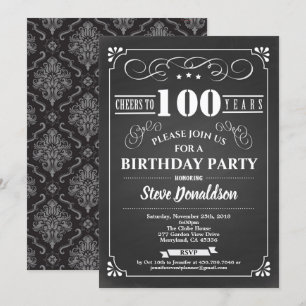 100th birthday party chalkboard retro vintage invitation