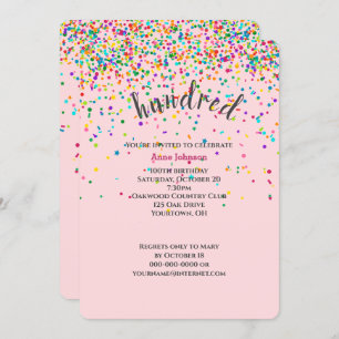 100th Birthday Party confetti Invitation