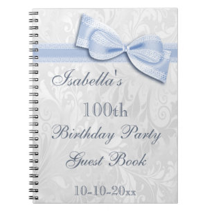 100th Birthday Party Damask and Bow Notebook