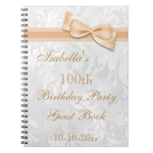 100th Birthday Party Damask and Bow Notebook