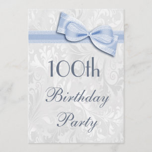 100th Birthday Party Damask and Faux Bow Invitation