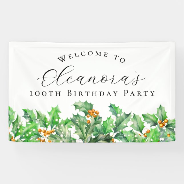 100th Birthday Party December Birth Flower Welcome Banner (Horizontal)