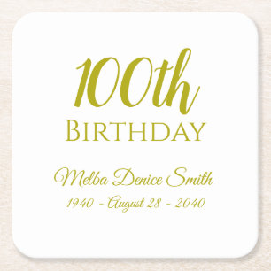 100th Birthday Party Drink Coasters Personalized