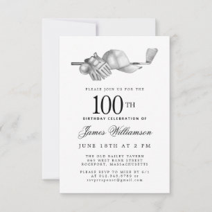 100th Birthday Party Elegant Black White Golf Invitation