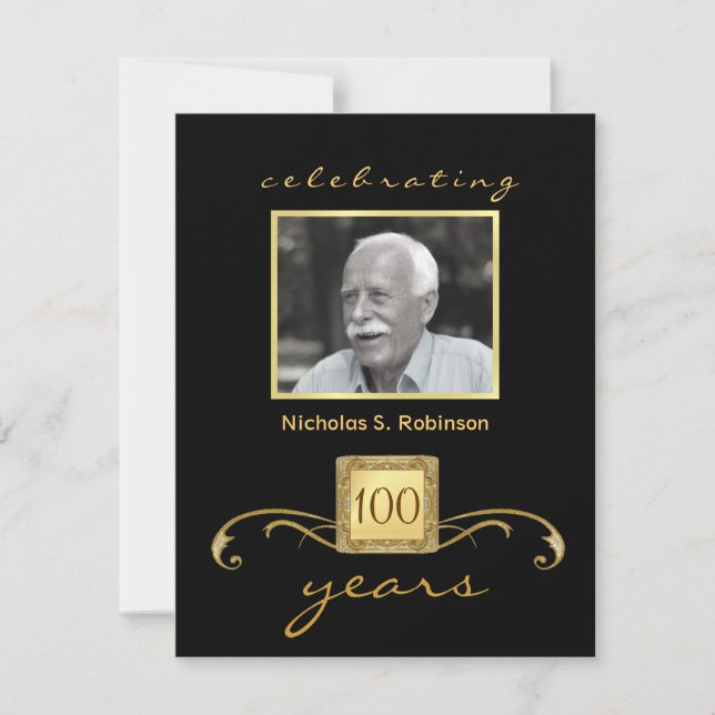 100th Birthday Party Elegant Photo Invitations (Front)