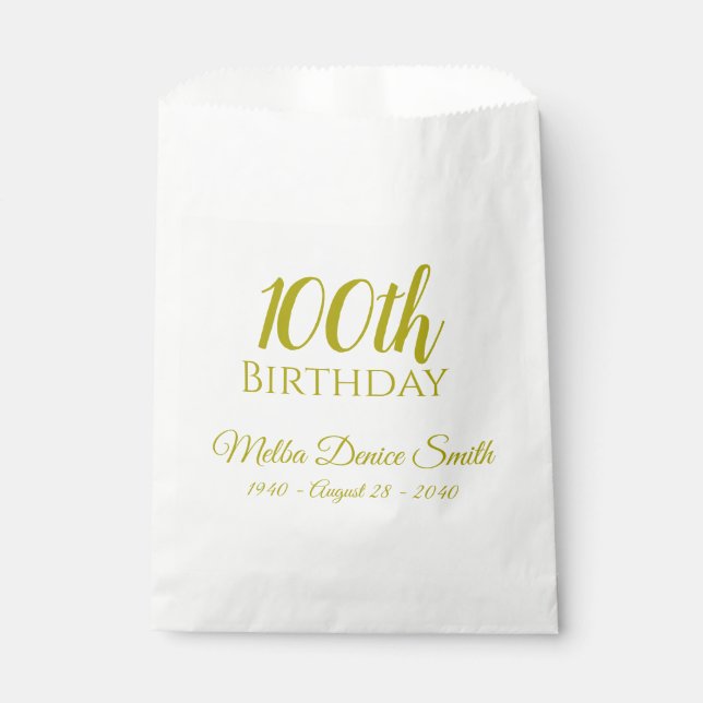 100th Birthday Party Favour Bags Personalised (Front)