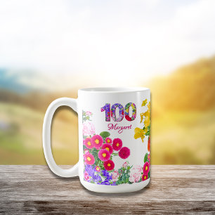 100th Birthday Party Floral Flowers Modern 100 Coffee Mug