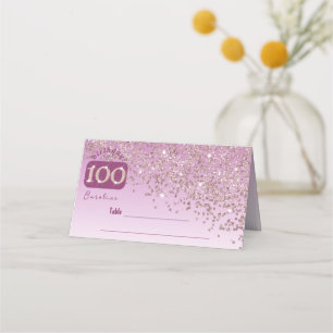 100th Birthday Party Glam Rose Gold Glitter Place Card