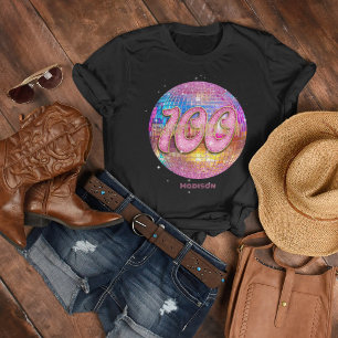 100th Birthday Party Gold Pink Glitter Disco Ball T-Shirt
