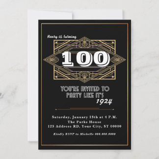100th Birthday Party, Great Gatsby, Art Deco Invitation