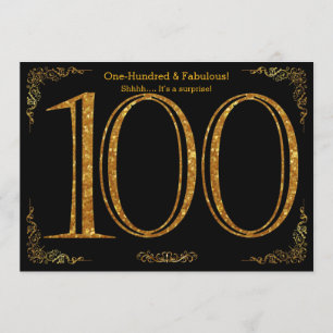 100th Birthday party,Great Gatsby,black gold glitt Invitation