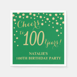 100th Birthday Party Green and Gold Diamond Napkin
