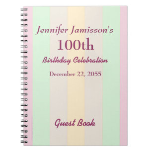 100th Birthday Party Guest Book Pastel Notebook