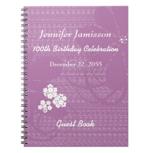 100th Birthday Party Guest Book, Purple Floral Notebook