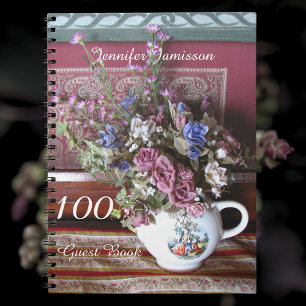 100th Birthday Party Guest Book, Vintage Teapot Notebook