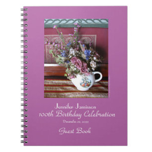100th Birthday Party Guest Book, Vintage Teapot Notebook