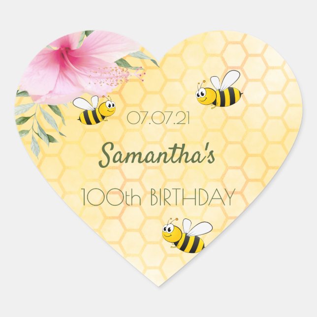 100th birthday party Happy bumble bees honeycomb Heart Sticker (Front)
