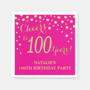 100th Birthday Party Hot Pink and Gold Diamond Napkin