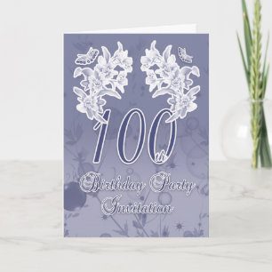 100th Birthday Party Invitation, Blue And White Fl Invitation