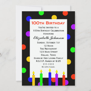 100th Birthday Party Invitation Candles & Dots
