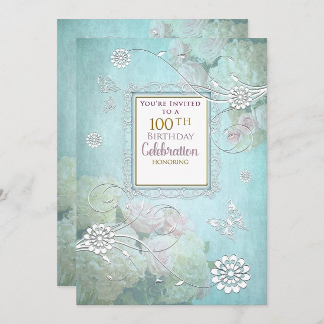 100th Birthday Party Invitation, Elegant Pastels Invitation (Front/Back)