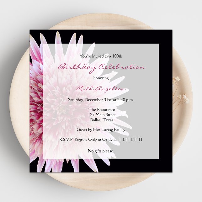 100th Birthday Party Invitation Gerbera Daisy (Creator Uploaded)