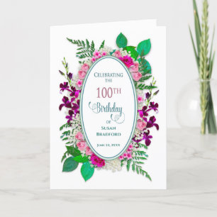 100th Birthday Party Invitation, Oval with Flowers Card