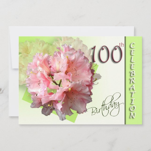 100th Birthday Party Invitation, Pink Rhododendron Invitation (Front)