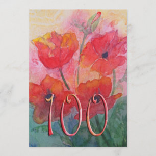 100th Birthday Party Invitation - Red Poppies