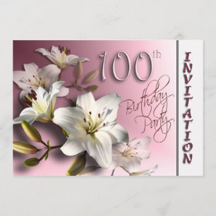 100th Birthday Party Invitation - white Lilies