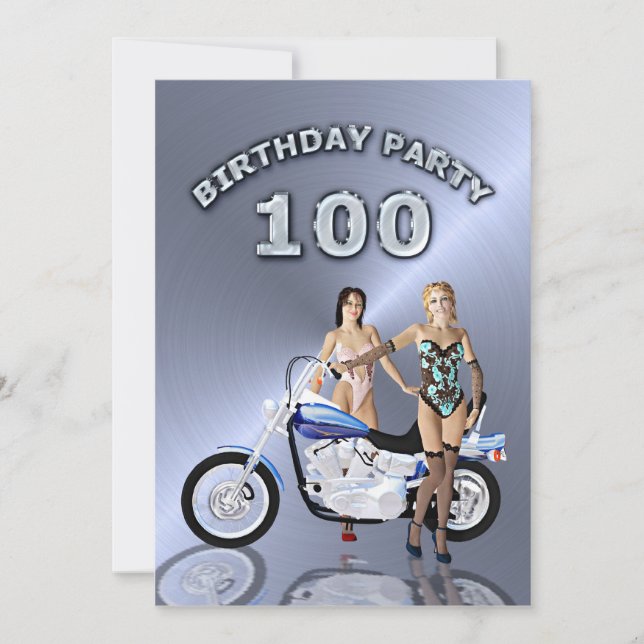 100th Birthday party Invitation with a motorbike (Front)