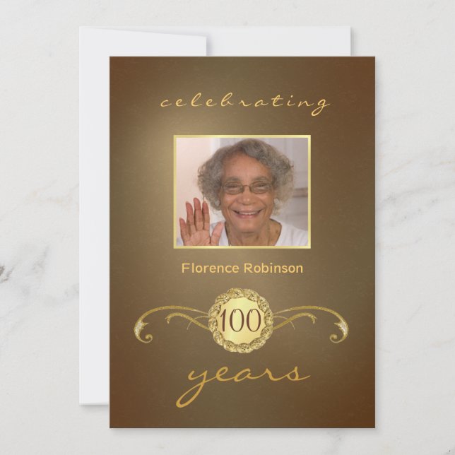 100th Birthday Party Invitations - Antique Gold (Front)