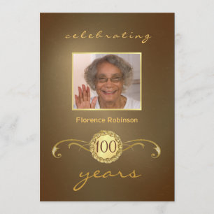 100th Birthday Party Invitations - Antique Gold