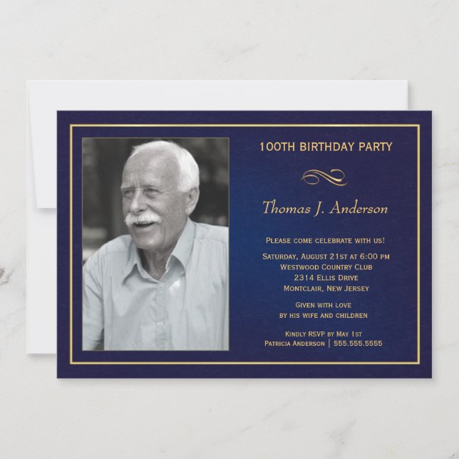 100th Birthday Party Invitations with photo (Front)