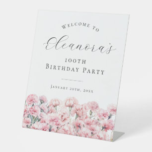 100th Birthday Party January Birth Flower Welcome Pedestal Sign