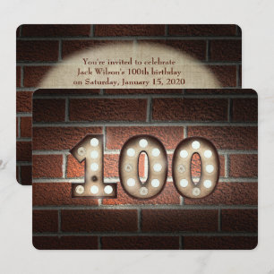 100th Birthday Party-marquee lights on brick Invitation