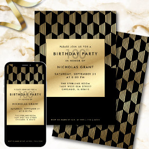 100th Birthday Party Modern Black and Gold Foil Invitation