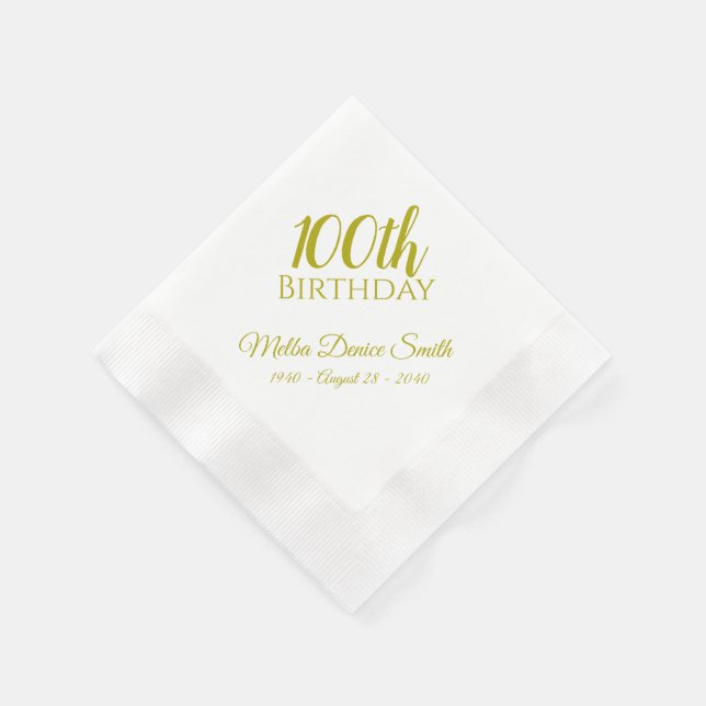 100th Birthday Party Napkins Personalised (Corner)