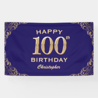 100th Birthday Party Navy Blue and Gold Glitter
