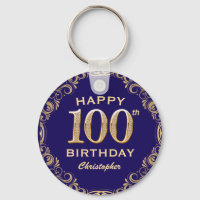100th Birthday Party Navy Blue and Gold Glitter
