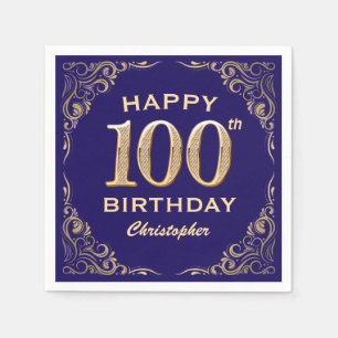 100th Birthday Party Navy Blue and Gold Glitter Napkin