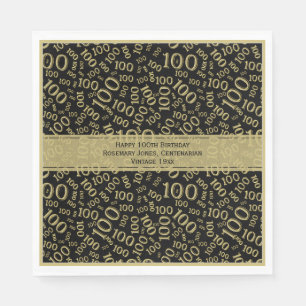 100th Birthday Party Number Pattern Gold and Black Napkin