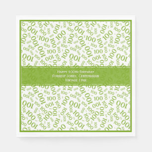 100th Birthday Party Number Pattern Green/White Napkin