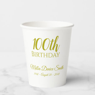 100th Birthday Party Paper Cups Personalised