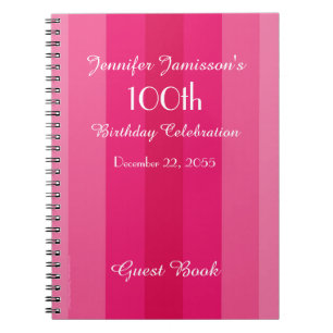 100th Birthday Party Pink Guest Book Notebook