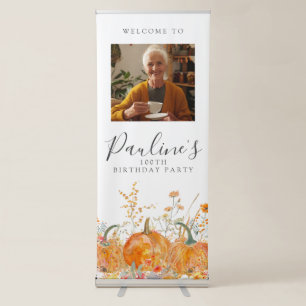 100th Birthday Party Pumpkin Wildflower Photo Retractable Banner