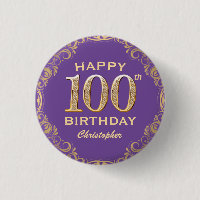 100th Birthday Party Purple and Gold Glitter Frame