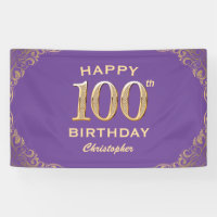 100th Birthday Party Purple and Gold Glitter Frame