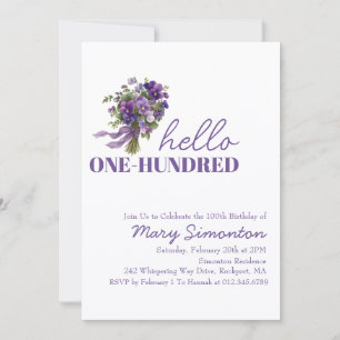 100th Birthday Party Purple Floral Bouquet Invitation