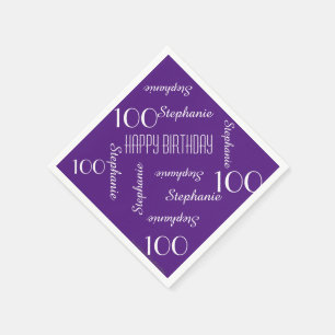 100th Birthday Party Purple Repeating Name Paper Napkin